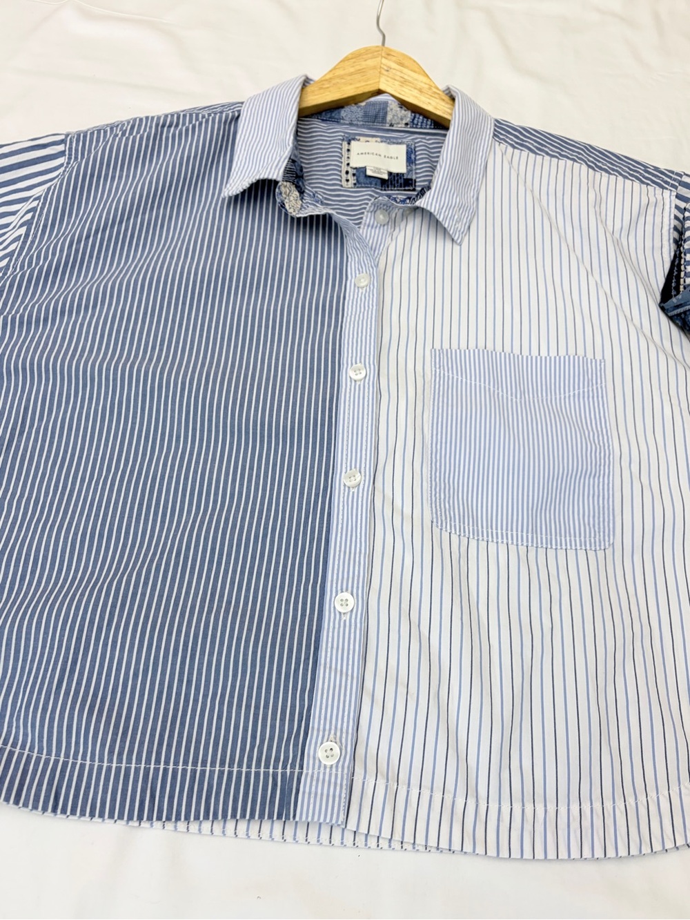 Striped Button-Up Shirt in Blue and White Striped - Picture 7 of 11